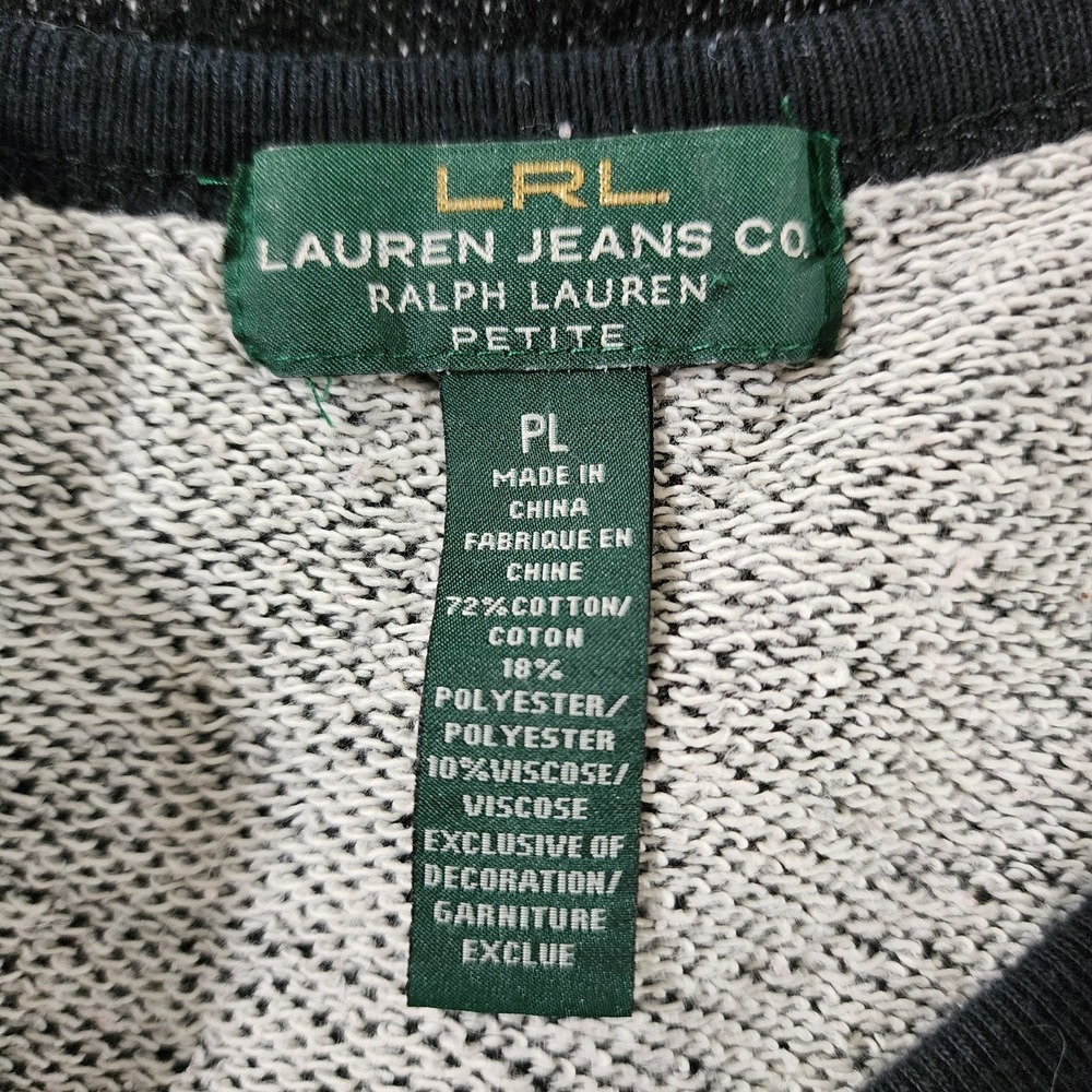 LRL Lauren Jeans Co. Women's Size Petite Large Black Shoulder Button Sweatshirt - Picture 3 of 9